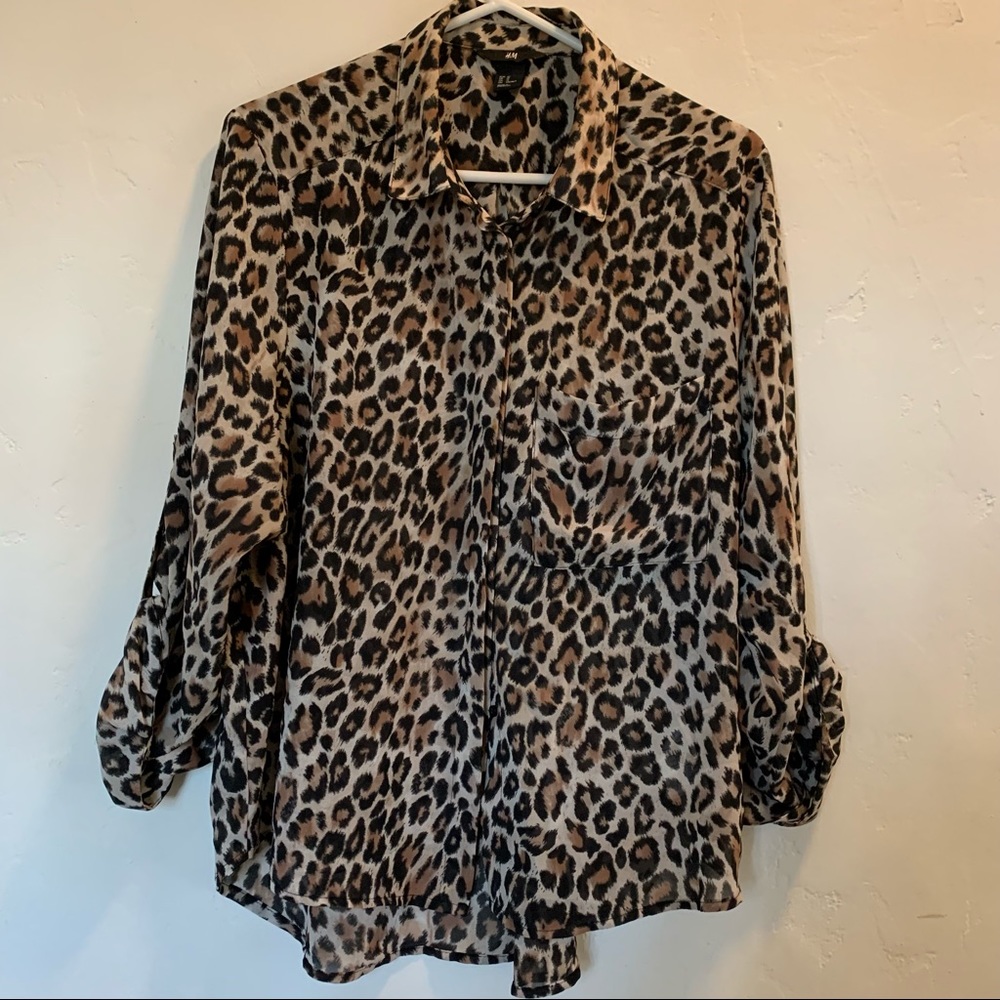 H&M Blouse Animal Print Long Sleeve Size 12